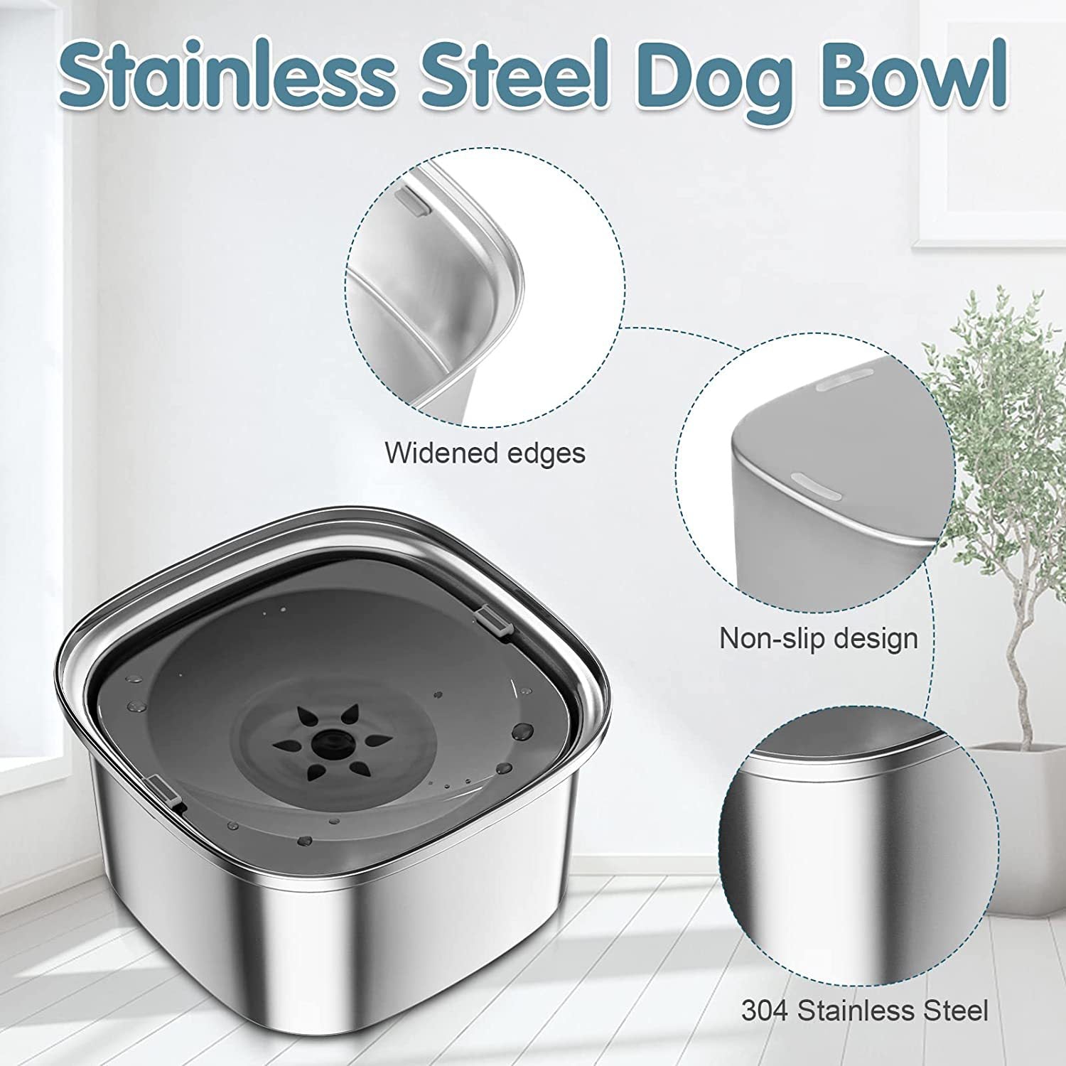 KFX-2042557 Large Capacity Pet Water Bowl - Stainless Steel with Floating Design in Various Colors