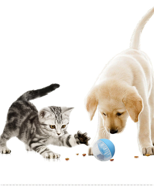 KFX-2043197 Pet Food Dispensing Tumbler Toy for Dogs and Cats - Durable Plastic, 8.5CM, Available in Blue, Pink, Yellow