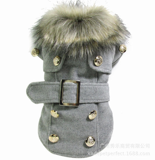 KFX-2046525 Warm Woolen Dog Coat for Autumn and Winter - Red/Gray, Sizes S-XL