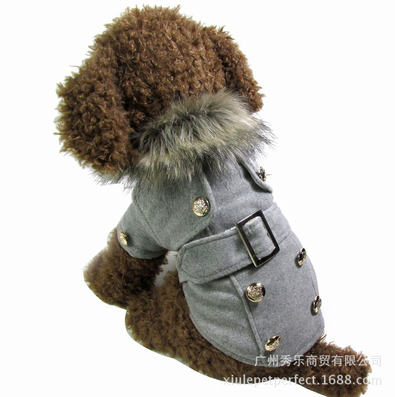 KFX-2046525 Warm Woolen Dog Coat for Autumn and Winter - Red/Gray, Sizes S-XL