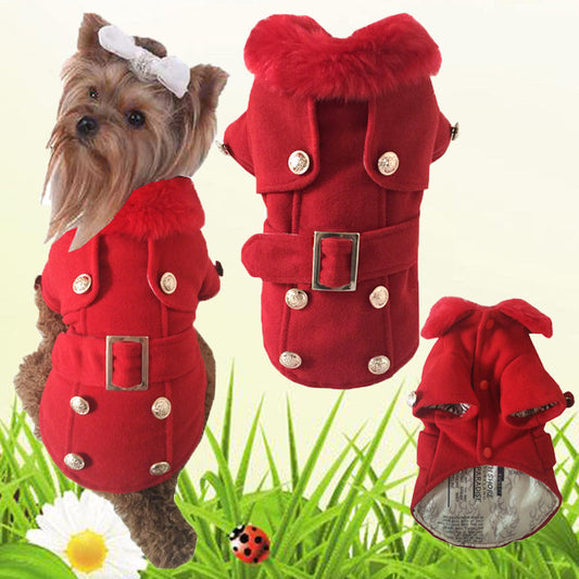KFX-2046525 Warm Woolen Dog Coat for Autumn and Winter - Red/Gray, Sizes S-XL