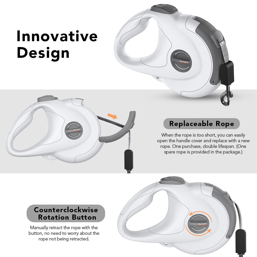 KFX-2047933 Retractable Reflective Dog Traction Belt - 4m Adjustable Pet Leash in Black or Off-White