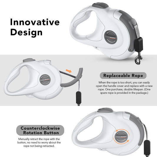 KFX-2047933 Retractable Reflective Dog Traction Belt - 4m Adjustable Pet Leash in Black or Off-White