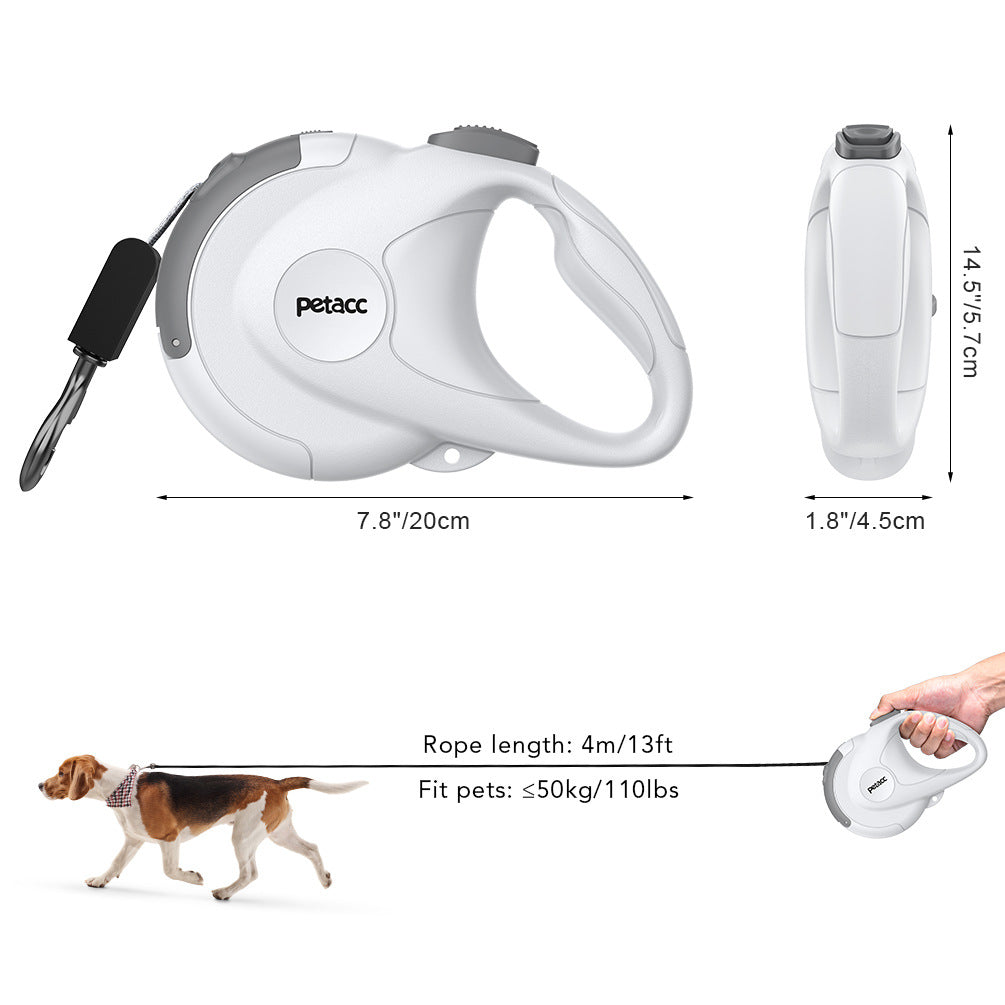 KFX-2047933 Retractable Reflective Dog Traction Belt - 4m Adjustable Pet Leash in Black or Off-White