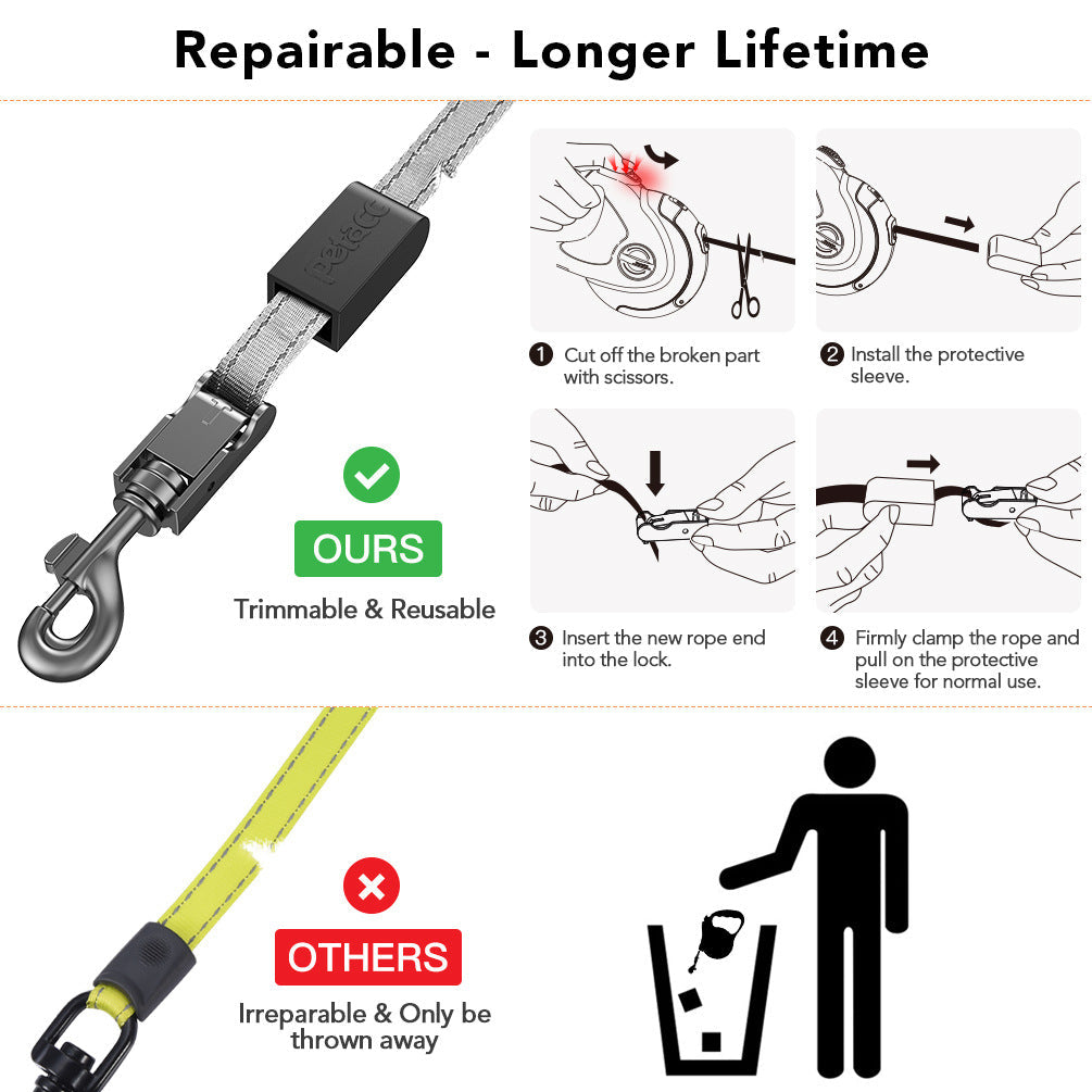 KFX-2047933 Retractable Reflective Dog Traction Belt - 4m Adjustable Pet Leash in Black or Off-White