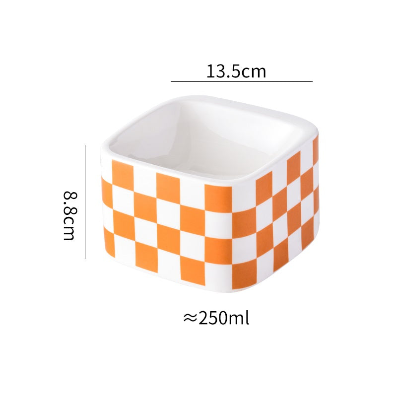 KFX-2048317 Lattice Ceramic High Foot Pet Bowl for Cats and Small Dogs in Black and White