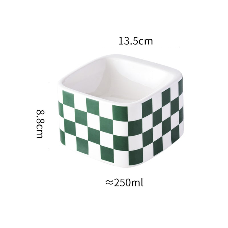 KFX-2048317 Lattice Ceramic High Foot Pet Bowl for Cats and Small Dogs in Black and White