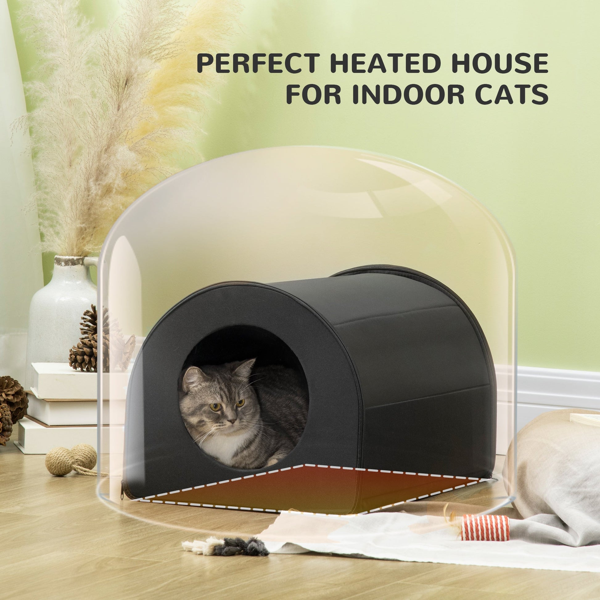 KFX-2051773 Winter Portable Heated Double Wide Water-Resistant Cat House for Indoor and Outdoor Use