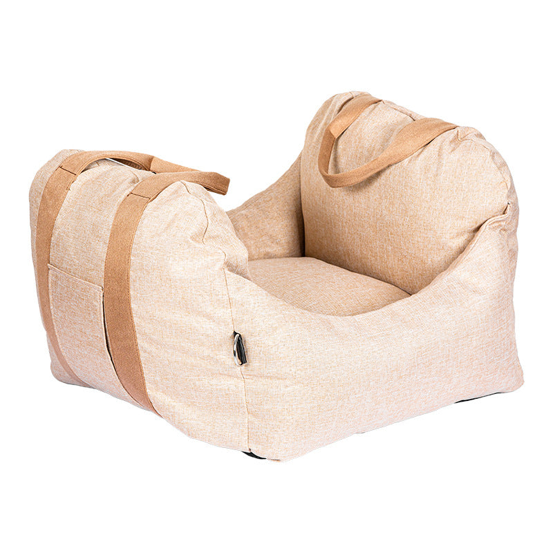 KFX-2052157 Portable Light Brown Car Kennel for Dogs - 44CM x 52CM Cloth Design