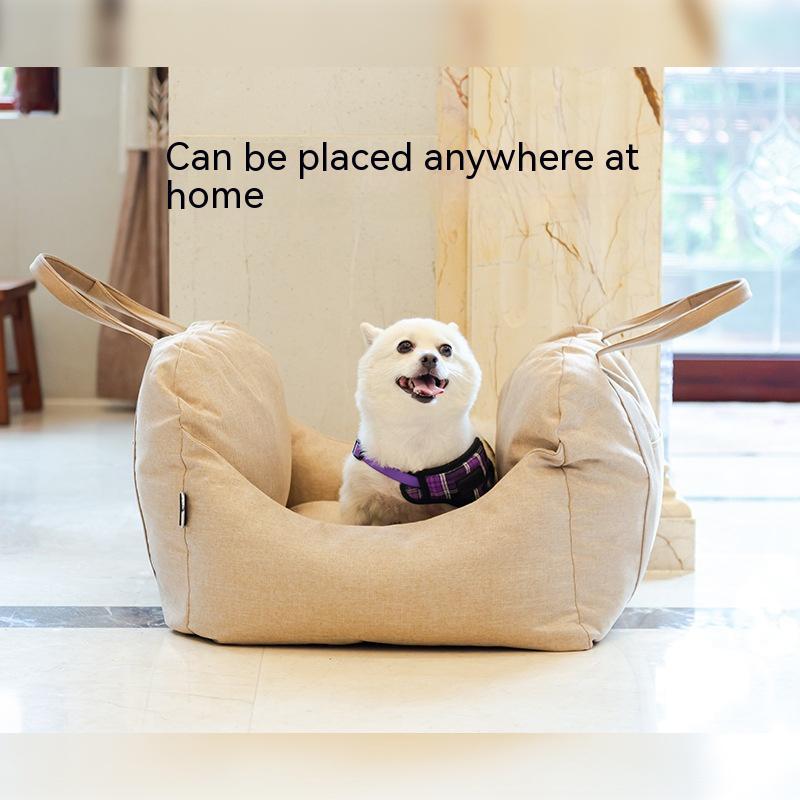 KFX-2052157 Portable Light Brown Car Kennel for Dogs - 44CM x 52CM Cloth Design