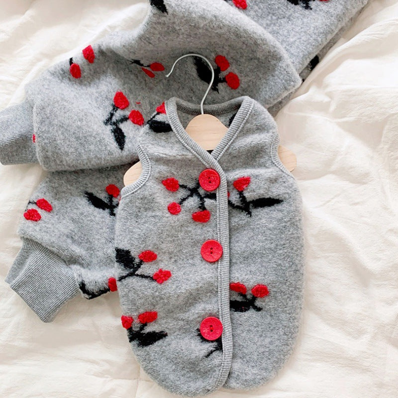 KFX-2052669 Cozy Gray Sweater for Small Pomeranian Puppies - Spring & Autumn Wear, Multiple Sizes Available