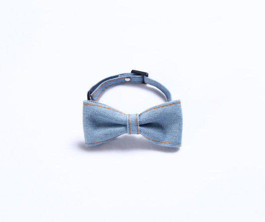 KFX-2055869 Adjustable Denim Bow Tie Collar for Cats and Dogs - Geometric Pattern, All Seasons