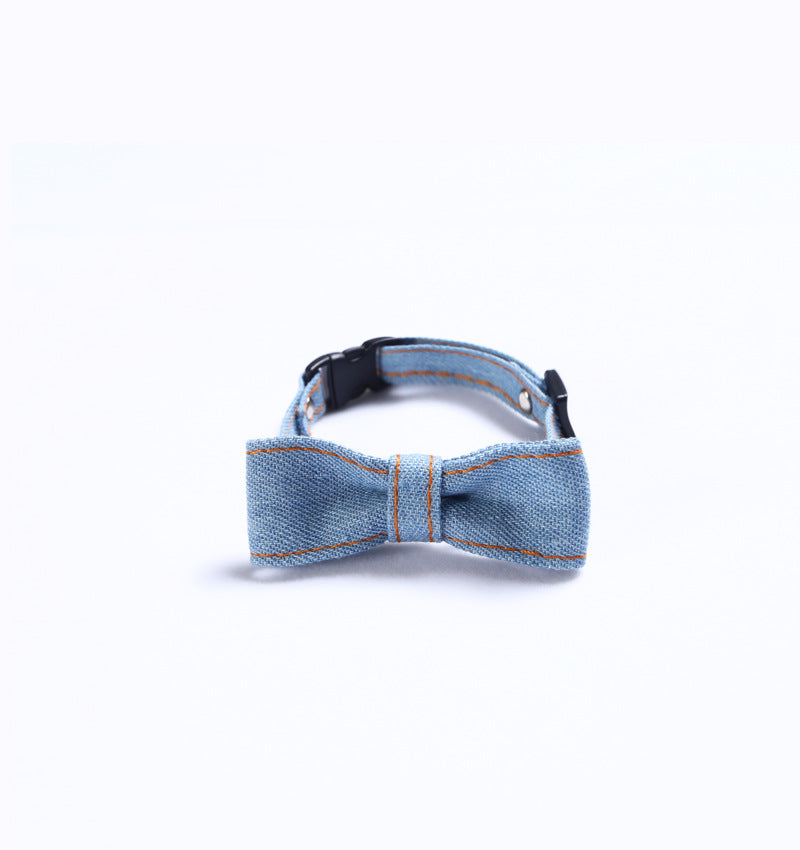 KFX-2055869 Adjustable Denim Bow Tie Collar for Cats and Dogs - Geometric Pattern, All Seasons
