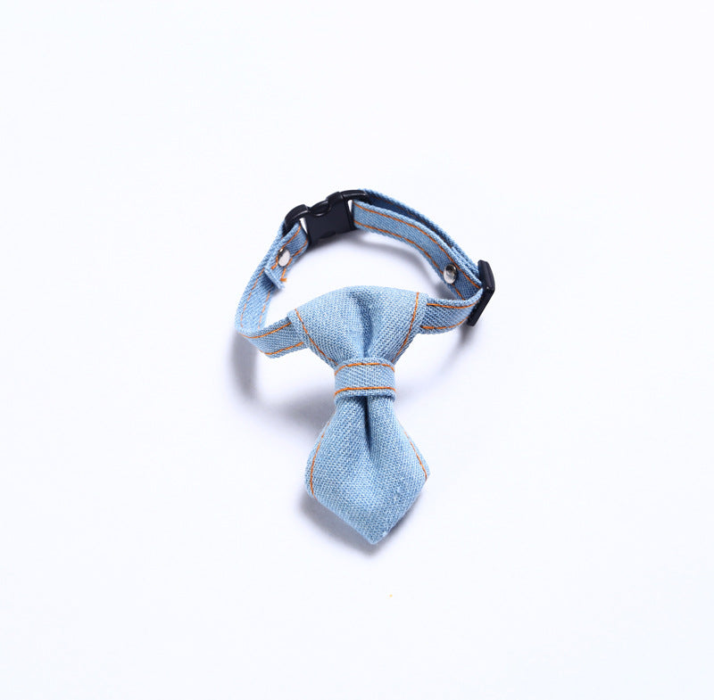 KFX-2055869 Adjustable Denim Bow Tie Collar for Cats and Dogs - Geometric Pattern, All Seasons
