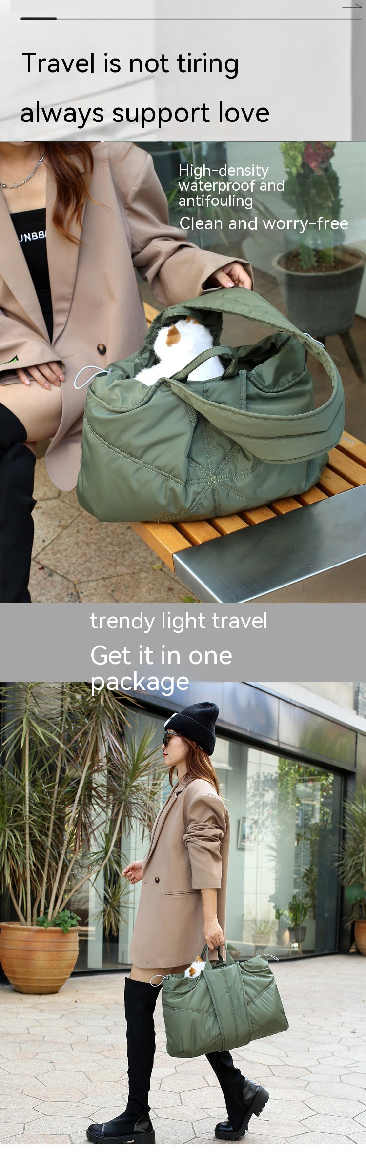 KFX-2056125 Large Capacity Solid Color Pet Carry Bag in Beige, Khaki, and Gray