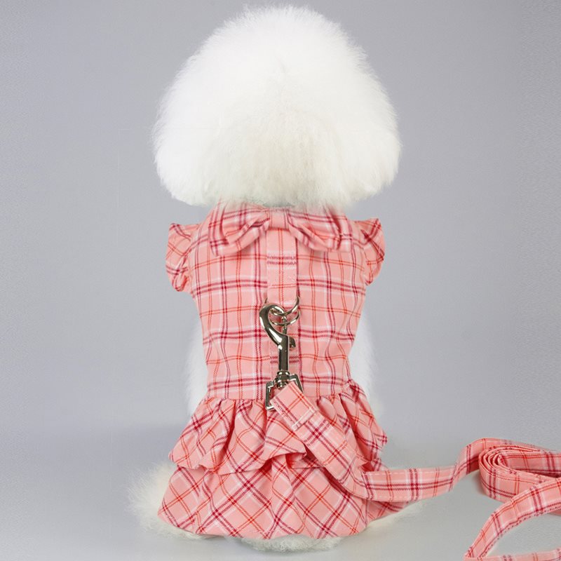 KFX-2056253 Pet Thin Waistcoat Skirt with Leash for Dogs and Cats - Cotton Fabric, Red and Khaki, Suitable for 3 Months and Older