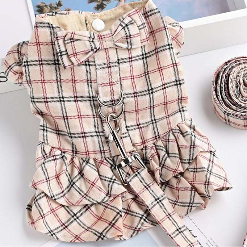 KFX-2056253 Pet Thin Waistcoat Skirt with Leash for Dogs and Cats - Cotton Fabric, Red and Khaki, Suitable for 3 Months and Older