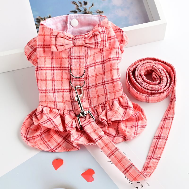 KFX-2056253 Pet Thin Waistcoat Skirt with Leash for Dogs and Cats - Cotton Fabric, Red and Khaki, Suitable for 3 Months and Older