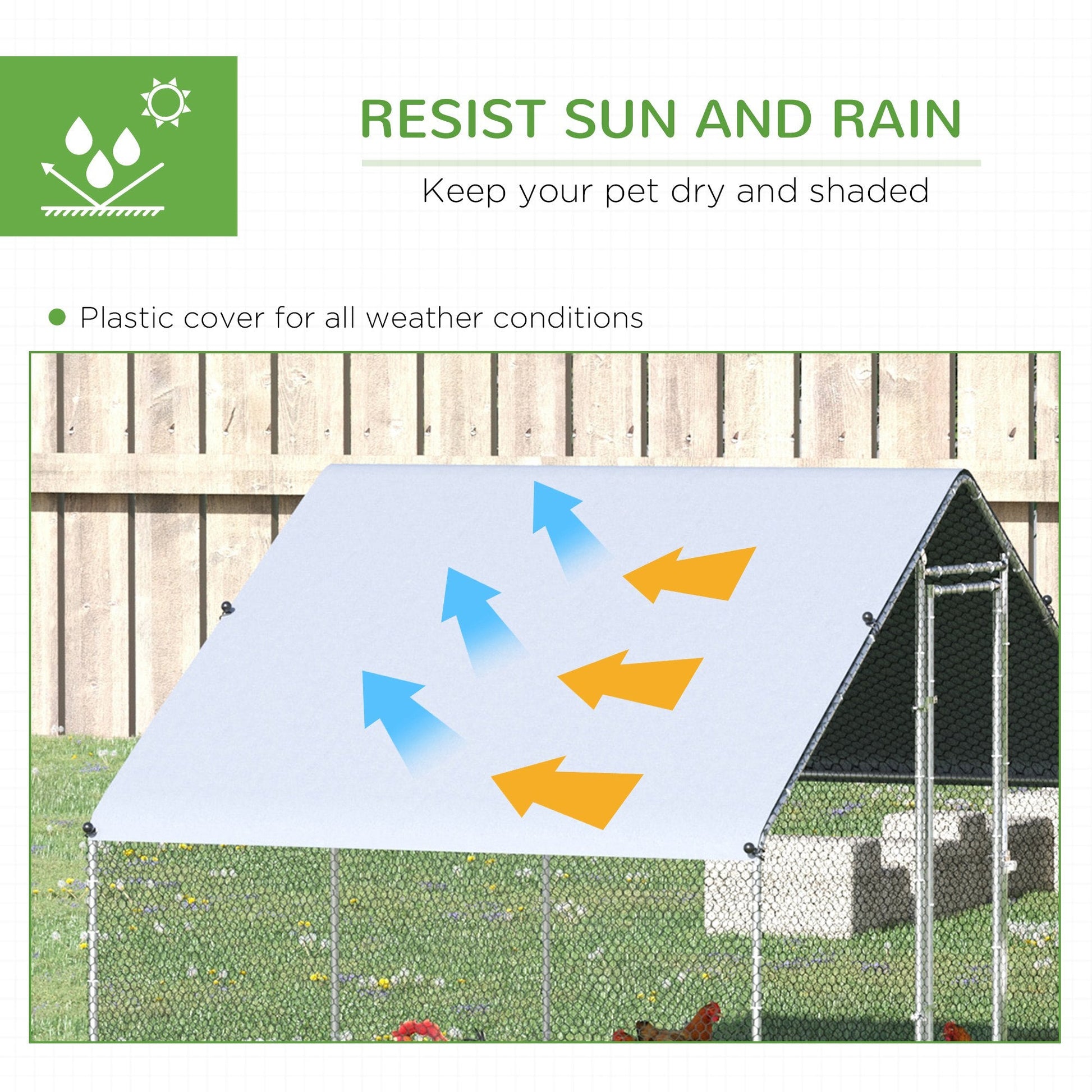 KFX-2057533 Large Metal Chicken Coop with Waterproof Cover - Walk-In Outdoor Run for Chickens, Rabbits, and Small Animals, 9.8' x 6.6' x 6.6'