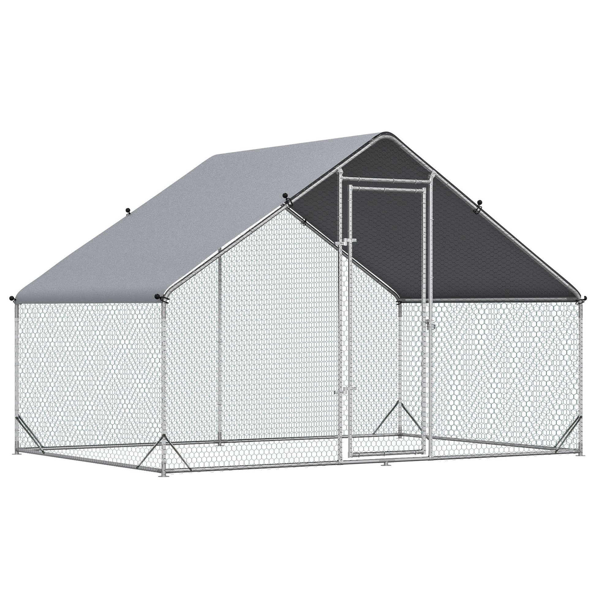 KFX-2057533 Large Metal Chicken Coop with Waterproof Cover - Walk-In Outdoor Run for Chickens, Rabbits, and Small Animals, 9.8' x 6.6' x 6.6'