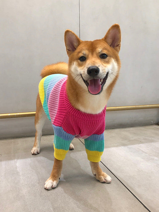 KFX-2058045 Rainbow Wool Dog Sweater in Various Sizes for Small to Large Breeds