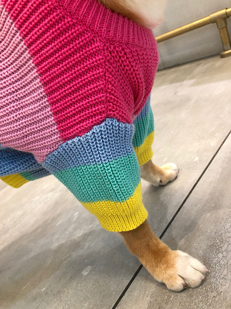 KFX-2058045 Rainbow Wool Dog Sweater in Various Sizes for Small to Large Breeds