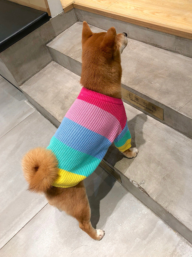 KFX-2058045 Rainbow Wool Dog Sweater in Various Sizes for Small to Large Breeds