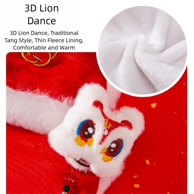 KFX-2058429 Lion Dance Inspired Pet Cheongsam Vest with Plush Lining and 3D Ornament for Small Dogs and Cats