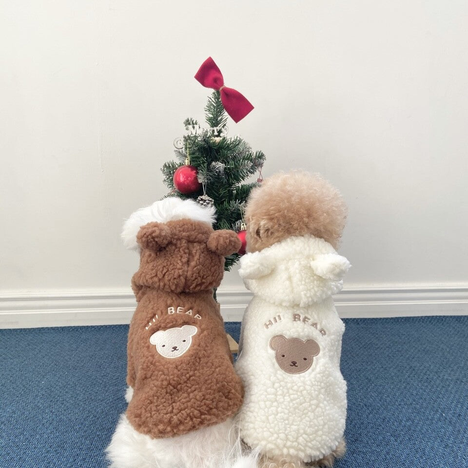 KFX-2060221 Soft Lamb Wool Plus Velvet Padded Pet Apparel - Casual Cotton Clothing in White and Brown, Sizes XS-XL