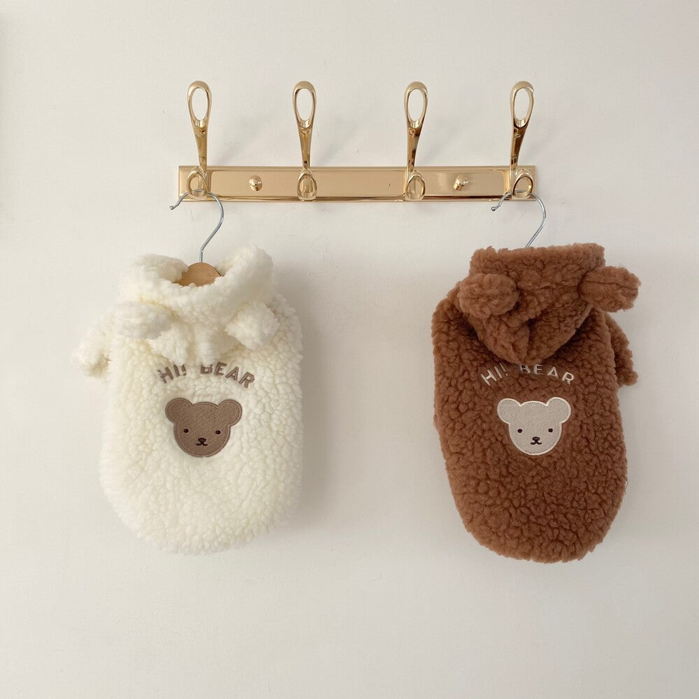 KFX-2060221 Soft Lamb Wool Plus Velvet Padded Pet Apparel - Casual Cotton Clothing in White and Brown, Sizes XS-XL