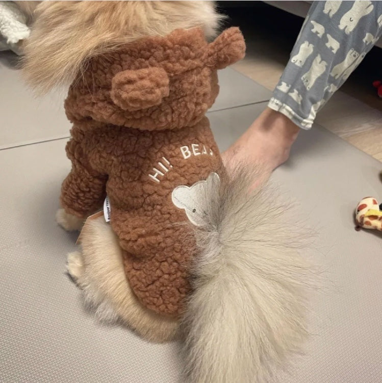 KFX-2060221 Soft Lamb Wool Plus Velvet Padded Pet Apparel - Casual Cotton Clothing in White and Brown, Sizes XS-XL