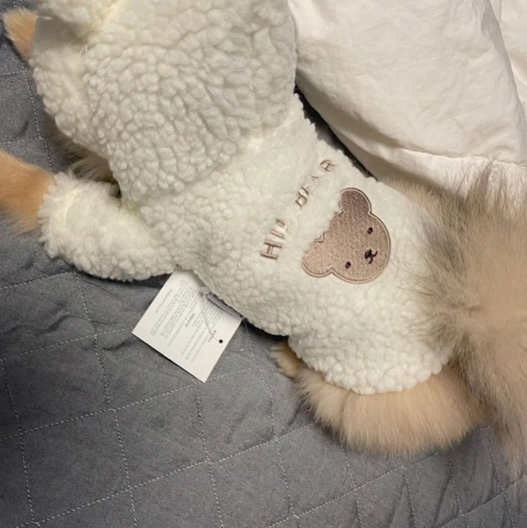KFX-2060221 Soft Lamb Wool Plus Velvet Padded Pet Apparel - Casual Cotton Clothing in White and Brown, Sizes XS-XL
