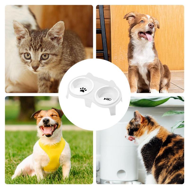 KFX-2061117 Elevated Ceramic Cat Food and Water Bowl Set with Tilted Design and Stand
