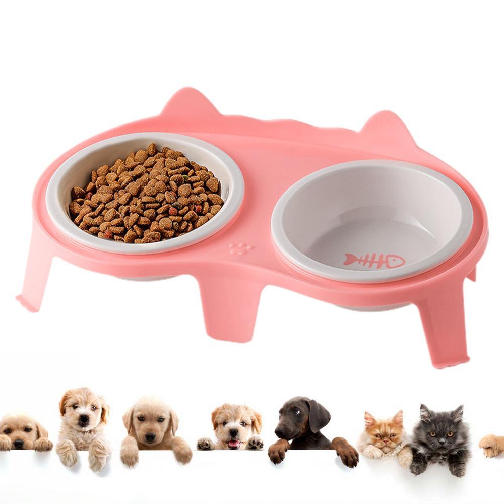 KFX-2061117 Elevated Ceramic Cat Food and Water Bowl Set with Tilted Design and Stand