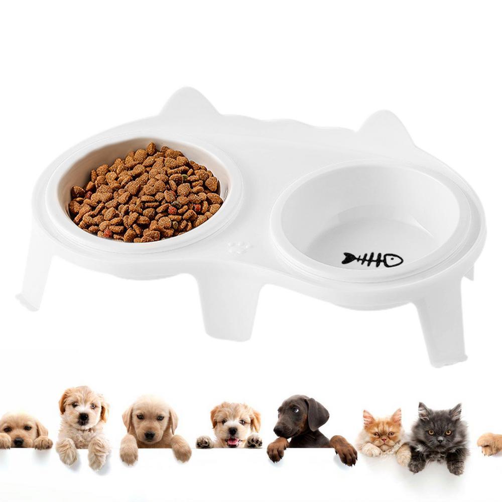 KFX-2061117 Elevated Ceramic Cat Food and Water Bowl Set with Tilted Design and Stand