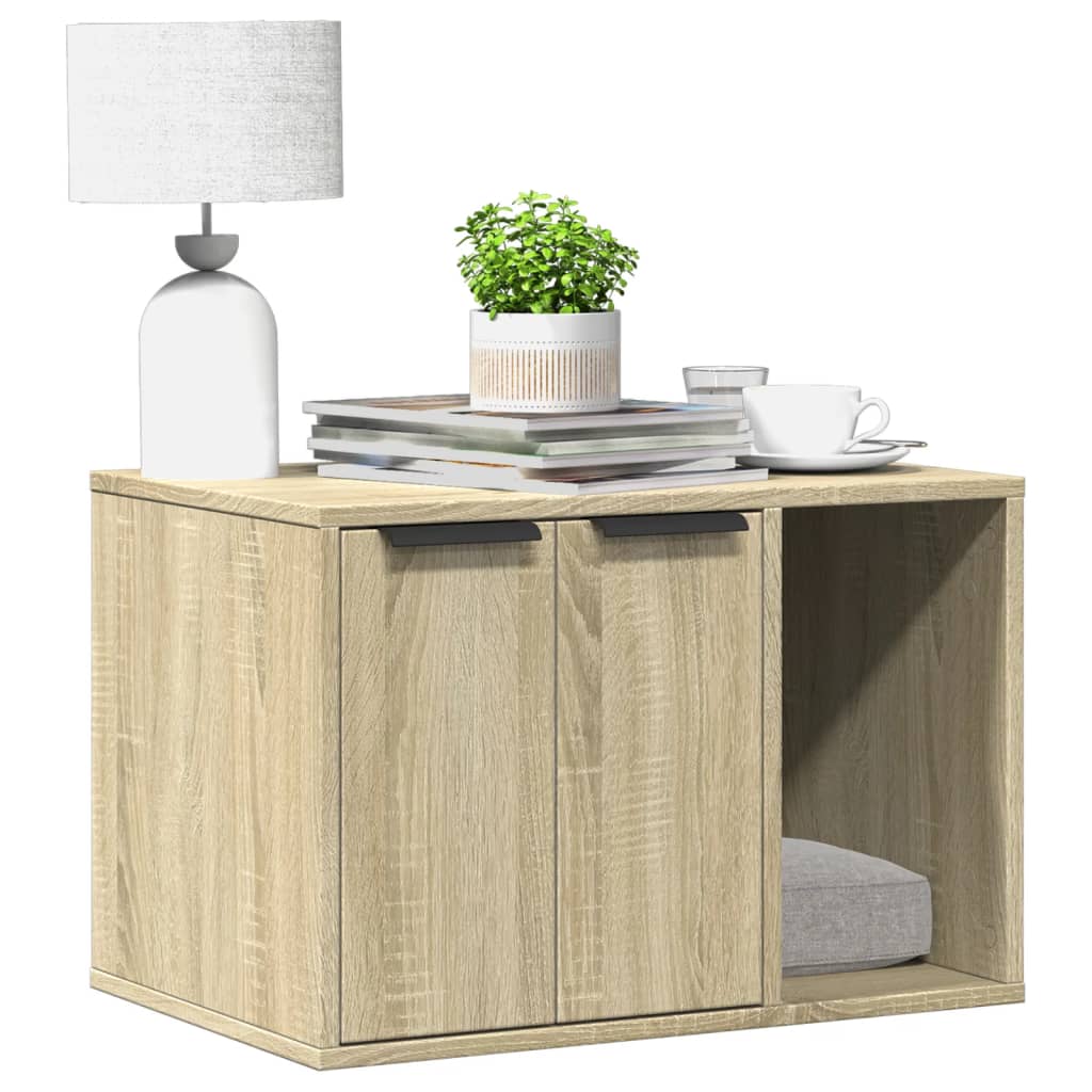 KFX-2062909 Cozy Wood Cat Litter Box with Hidden Design, Engineered Wood - 60x40x40 cm