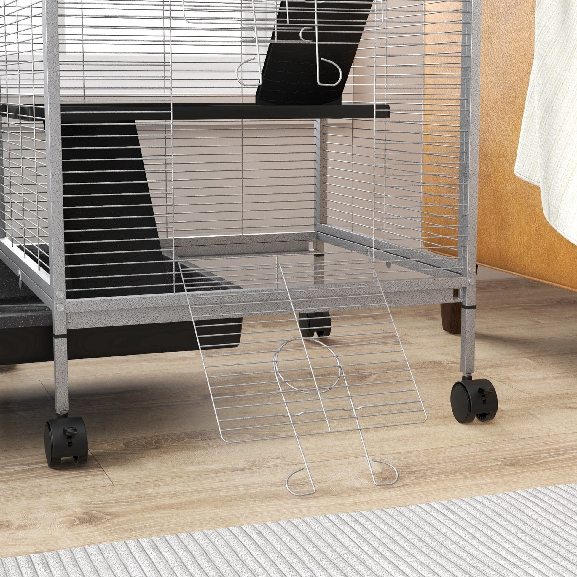 KFX-2063293 Rolling Small Animal Cage with Hammock & Removable Tray - Ideal for Ferrets, Chinchillas, and Kittens