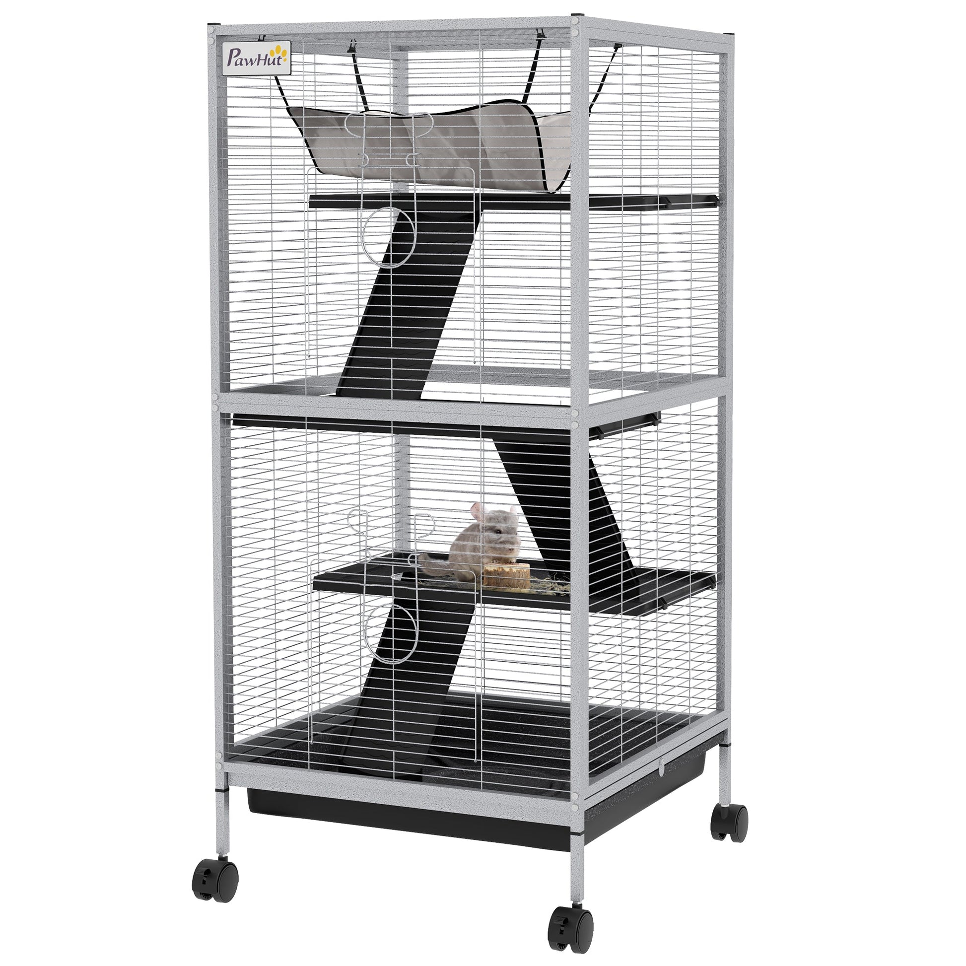 KFX-2063293 Rolling Small Animal Cage with Hammock & Removable Tray - Ideal for Ferrets, Chinchillas, and Kittens