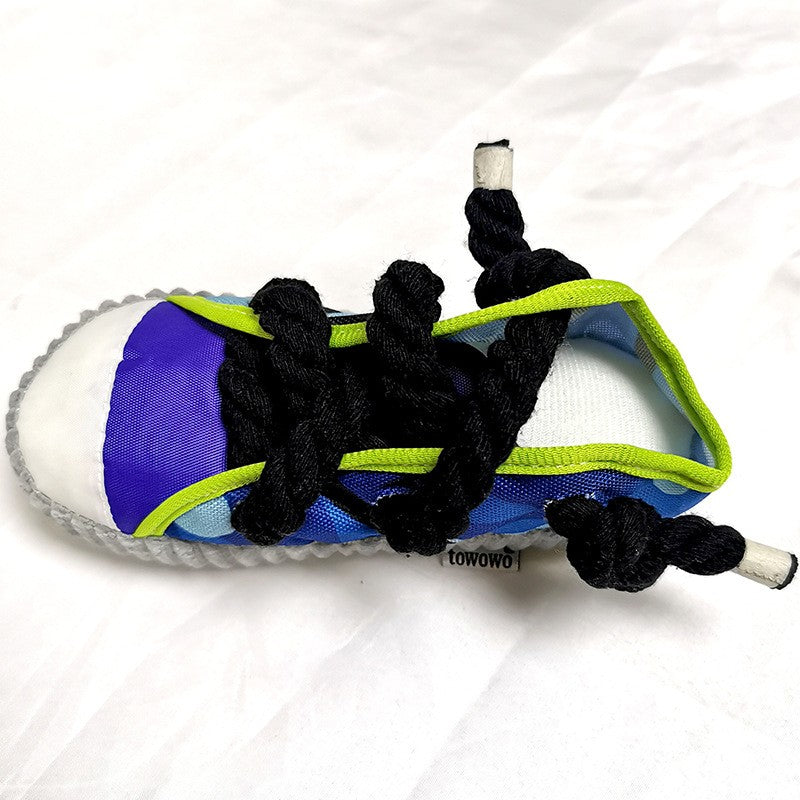 KFX-2064445 Pet Dog Toy Plush Shoe with Sound, Available in Black Rope-Yellow, Gray, and Purple, 7x8x18cm
