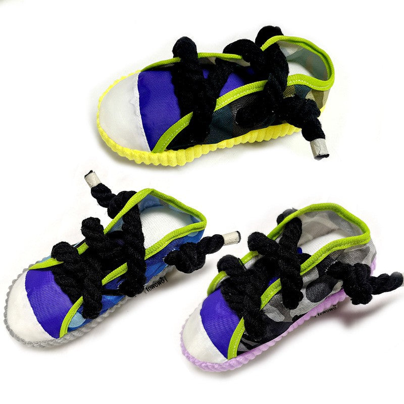 KFX-2064445 Pet Dog Toy Plush Shoe with Sound, Available in Black Rope-Yellow, Gray, and Purple, 7x8x18cm