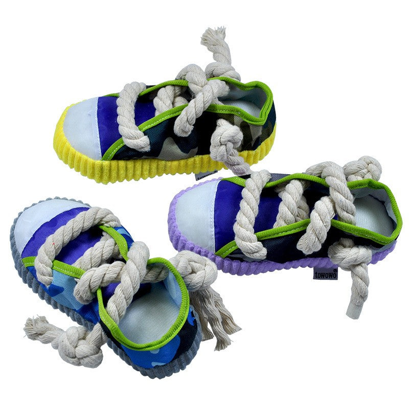 KFX-2064445 Pet Dog Toy Plush Shoe with Sound, Available in Black Rope-Yellow, Gray, and Purple, 7x8x18cm