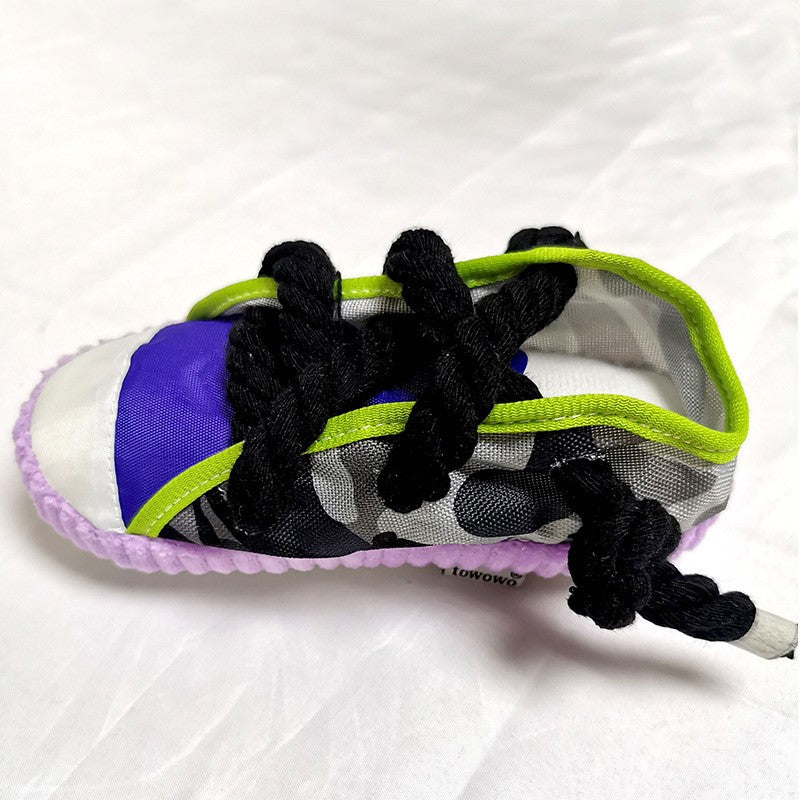 KFX-2064445 Pet Dog Toy Plush Shoe with Sound, Available in Black Rope-Yellow, Gray, and Purple, 7x8x18cm