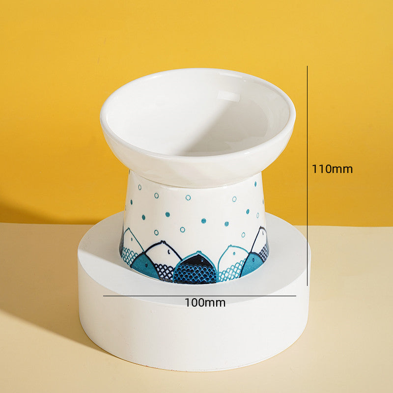 KFX-2065597 Slanted High Foot Anti-Overturning Ceramic Pet Bowl in Color Glaze