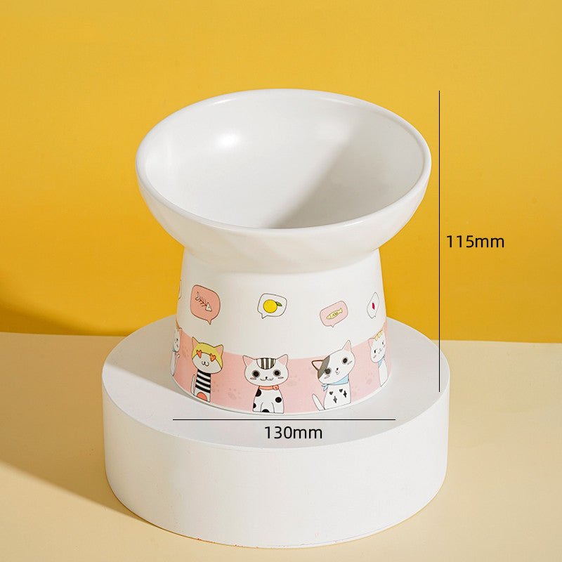 KFX-2065597 Slanted High Foot Anti-Overturning Ceramic Pet Bowl in Color Glaze