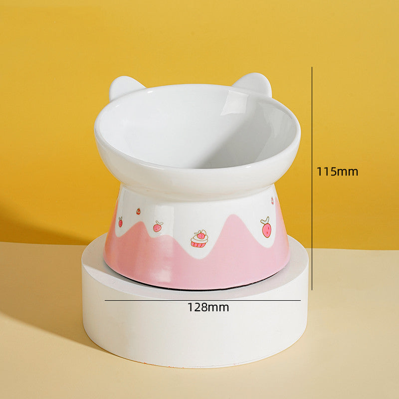 KFX-2065597 Slanted High Foot Anti-Overturning Ceramic Pet Bowl in Color Glaze