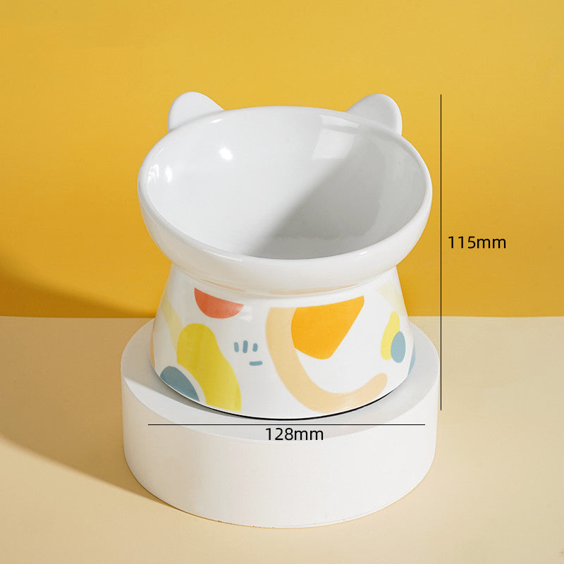 KFX-2065597 Slanted High Foot Anti-Overturning Ceramic Pet Bowl in Color Glaze