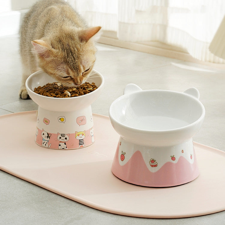 KFX-2065597 Slanted High Foot Anti-Overturning Ceramic Pet Bowl in Color Glaze