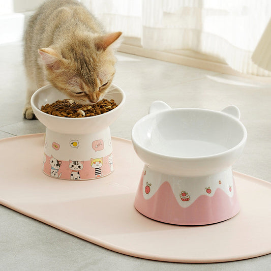 KFX-2065597 Slanted High Foot Anti-Overturning Ceramic Pet Bowl in Color Glaze