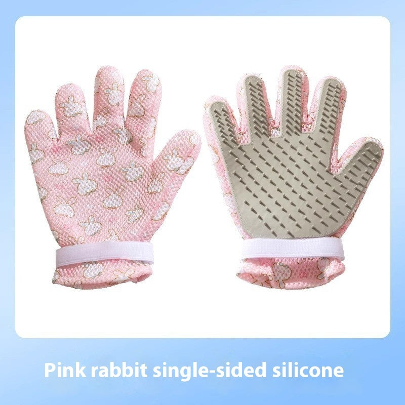 KFX-2067261 Double-sided Silicone Pet Bath Gloves with Cute Designs for Grooming and Shedding Control
