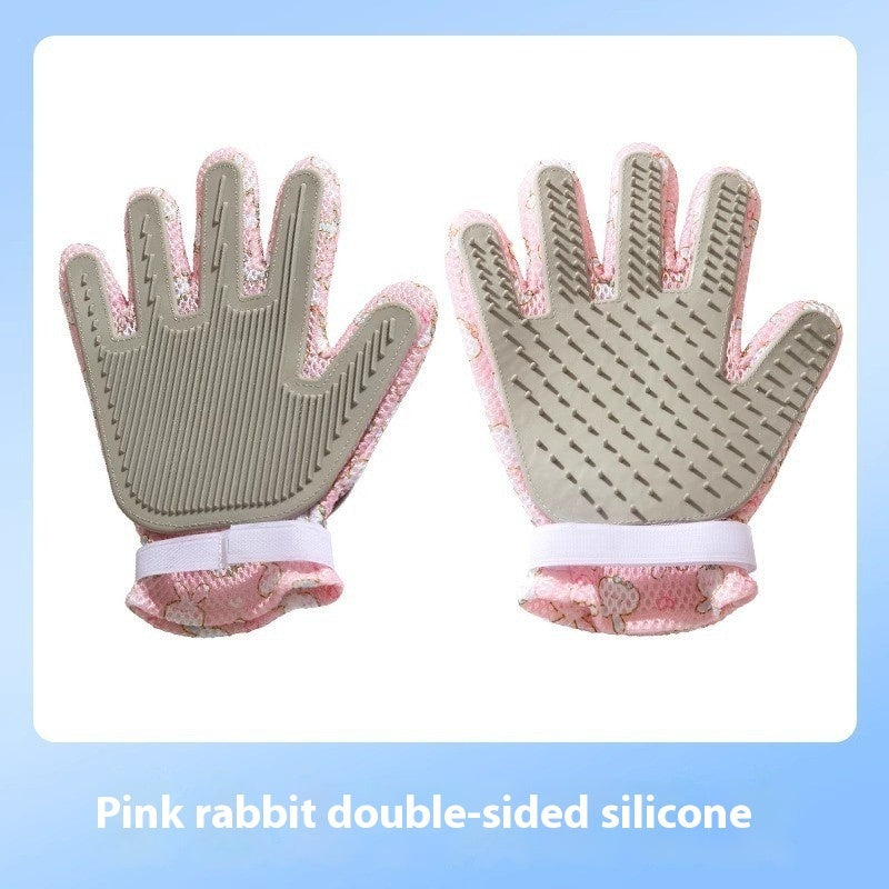 KFX-2067261 Double-sided Silicone Pet Bath Gloves with Cute Designs for Grooming and Shedding Control